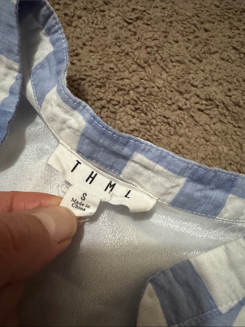 Like New-THML Dresz-Blue & White Gingham Check-Cotton/Rayon Blend-S-Lined-V Neck - Picture 13 of 14